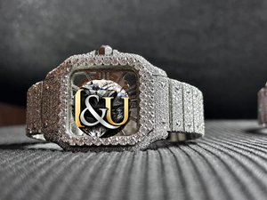 Luxury Fashion Antique Full Pave VVS Moissanite Square <b>Skeleton</b> Stainless Steel Men's <b>Watch</b> with <b>Automatic</b> Mechanical Movement - Product Image 1