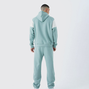 <b>Men's</b> Blue <b>White</b> Solid Breathable Eco-Friendly Lightweight Hooded Tracksuit Full Length Cotton Casual <b>Joggers</b> Side Pockets - Product Image 2