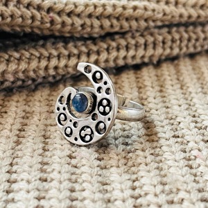 Celestial <b>Moon</b> <b>Ring</b> Boho Brass <b>Ring</b> Women Silver Plated Kyanite Design Tribal Crescent Jewelry - Product Image 5