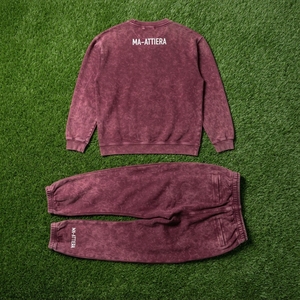 Ensemble jogging pour homme, sweat-shirt à col rond bordeaux délavé à l'acide, tenue décontractée streetwear, ensemble assorti deux pièces - Product Image 5