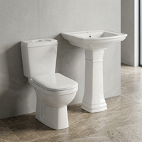 Inodoro de cerámica de dos piezas con pedestal y lavabo, sistema de doble descarga, montaje en suelo, para proyectos en África.