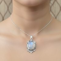 Pendentif artisanal en argent sterling 925 avec pierre de lune arc-en-ciel, cabochon ovale vintage, bijou pour femme, cadeau pour elle