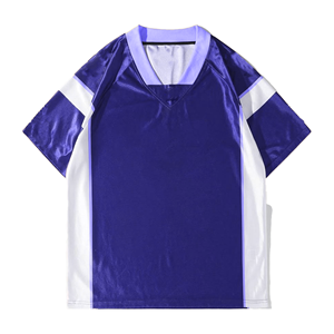 Maillot de football unisexe à col en V, sublimé, manches courtes, anti-humidité, violet et blanc, coupe athlétique, adulte - Product Image 4