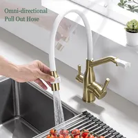 Robinet de cuisine chaud et froid avec filtre et douchette extractible, en laiton massif, à poser sur comptoir, mitigeur double poignée, vente en gros usine