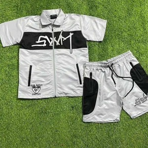 Custom <b>Men's</b> Nylon Windbreaker Zipper <b>Jacket</b> and Shorts Set Embroidered Water Resistant Tracksuit - Product Image 5
