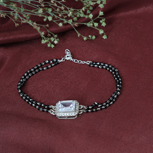 Natural Silver Black Bead <b>Bracelet</b> with Emerald Cut Stone Gift for Her Classic Style for Weddings Parties Gifts Customizable - Product Image 4