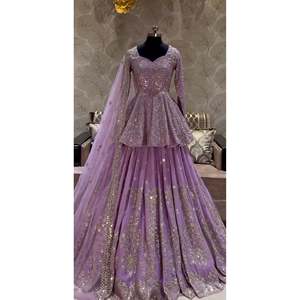 Conjunto de Top, Pantalón y Dupatta Morado para Fiesta de Diseñador NSR para Mujer, Talla M - Product Image 6