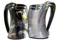 Mug en corne de viking poli à la main, style animalier, mythologie médiévale, cadeau Odin Mjolnir avec poignée, provenant d'Inde