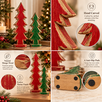 Ensemble de 2 sapins de Noël en bois de qualité supérieure, décoration de table de salon, sapins de Noël festifs, rouge et vert, vente en gros personnalisée