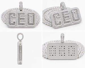 Colgante Personalizado de Letra con Nombre Estilo Hip Hop, con Moissanita Baguette VVS, en Plata 925 y Oro 18K, Certificado IGI, Engaste de Garra, Unisex - Product Image 3