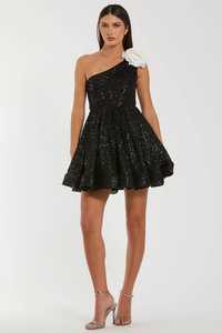 Robe de soirée asymétrique mi-mollet brodée de sequins avec décoration florale blanche, taille naturelle, respirante - Product Image 5