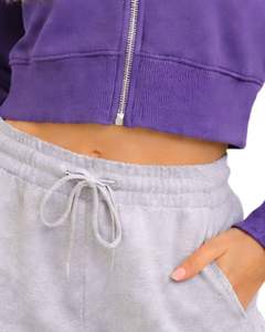 Sudadera con capucha corta para mujer, color morado, de algodón premium, corte ajustado, estilo casual, ropa de calle, chaqueta de moda para damas - Product Image 6