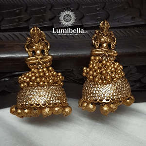 Laxmi Matte Style Traditional Jhumki-18K Gold Plated Pearl & Diamond Earrings for Wedding & Engagement - Product Image 5