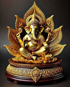 Gold Hand-painted Resin Animal-shaped Ganesh Figurine Thai Laxmi Statue Tabletop Ornament for Home <b>Decor</b> Water Fountain Gift - Product Image 1