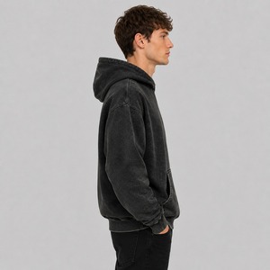 Sudadera con capucha para hombre, estilo acid wash, color sólido, forro polar, hombros caídos, estilo oversized, ropa de calle de invierno, alta calidad - Product Image 5