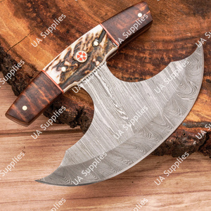 Couteau Ulu personnalisé en acier Damas à lame croissant, manche en bois de cerf, étui en cuir – Idéal pour la cuisine et la découpe – Vente directe usine - Product Image 6