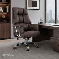 Chaise de bureau de direction en cuir PU marron avec verrouillage d'inclinaison, base chromée, pivotante, pour salle de réunion et bureau de direction