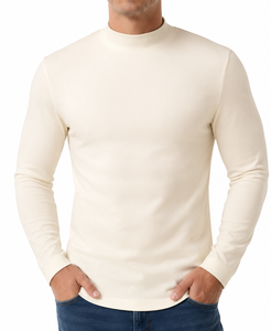 Men's High Collar Knitted Long Sleeve T-Shirt Slim Fit Solid Color Casual Wear 2026 - Product Image 3