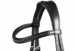 Brida de Cuero Italiano para Caballo con Narquera Acolchada Blanca y Frontal de Cristal, Ajustable, para Equitación y Entrenamiento - Product Image 2