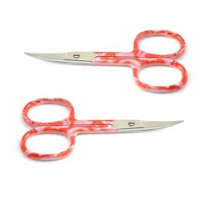 Ciseaux à manucure avec lames courbes en acier inoxydable, poignées en plastique marbré rouge pour la coupe des cuticules, outils de beauté pour adultes - Product Image 1
