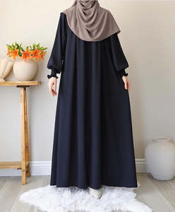 High Quality Women Solid Floral Embroidered <b>Long</b> Sleeve Maxi Abaya V Neck Modest <b>Dress</b> Polyester Regular Fit Daily Wear <b>Eid</b> - Product Image 2