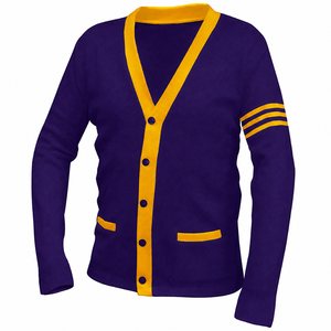 Custom Logo Sorority <b>Cardigan</b> <b>Men</b> Private Label Embroidered Knit Sweater Autumn Striped 100% <b>Wool</b> <b>for</b> Retail Brands - Product Image 1