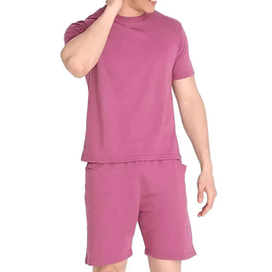ชุดกีฬาผู้ชายมาใหม่ เสื้อยืดลำลองสีพื้น กางเกงขาสั้น 2 ชิ้น ชุดเซ็ตขายส่ง ปักโลโก้ เสื้อยืดผู้ชาย - Product Image 1