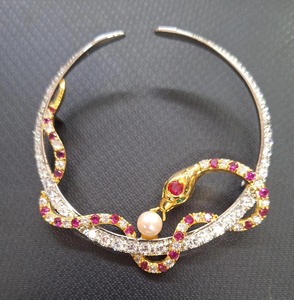 Broche Serpent en Argent Sterling 925 avec Rubis de Laboratoire, Émeraude, Perle et Diamant, Broche en Argent 925 Moissanite Diamantée pour Femme - Product Image 5