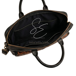 Western Real Leather Messenger Bag Floral Tooled Laptop Bag Adjustable Strap Business <b>Briefcase</b> Unisex - Product Image 5