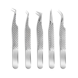 Pinzas de Extensión de Pestañas Antiestáticas de Grado Profesional, Punta de Fibra, Agarre Antideslizante, Acero Inoxidable, Volumen Personalizable - Product Image 1