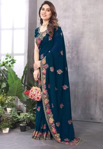 KV Traditional Party Rayon Unstitched Georgette Blouse Material Embroidered Saree Wrinkle-Free Reversible Quick-Dry - Product Image 4
