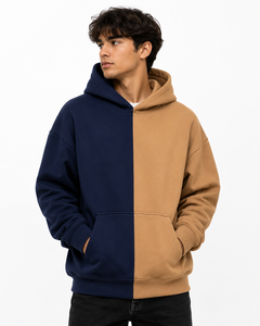 Sweat-shirt à capuche unisexe surdimensionné bicolore personnalisé en molleton de coton épais et écologique pour l'hiver, style streetwear - Product Image 3