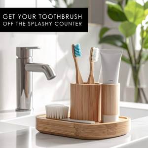 Support de brosses à dents en bois pour salle de bain, plateau ovale avec fente pour dentifrice, écologique - Product Image 1