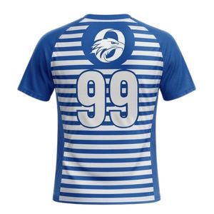 Maillot de handball pour hommes, bleu royal et blanc, à rayures sublimées, manches courtes, en polyester, pour équipe, performance et match - Product Image 2