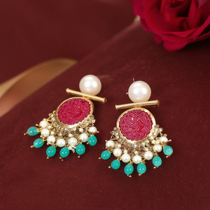 Pendientes de Moda de Latón en Tono Dorado con Perlas y Diamantes para Regalo de Boda - Product Image 3