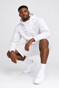 Wholesale <b>Men</b>’s <b>White</b> Contrastline Lightweight Windbreaker Jacket And <b>Shorts</b> Set Hooded Zip Up Sportswear Tracksuit For <b>Men's</b> - Product Image 6