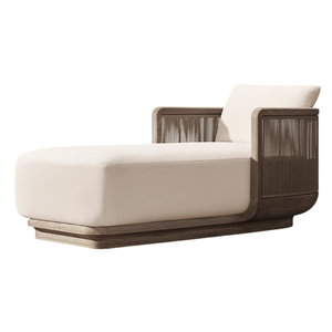 เก้าอี้อาบแดดไม้สักคุณภาพสูงสำหรับกลางแจ้ง สไตล์โมเดิร์น พร้อมโครงรูปไข่ถักด้วยเชือก เก้าอี้พักผ่อนริมสระน้ำ สำหรับรีสอร์ท ผู้ผลิต OEM - Product Image 1