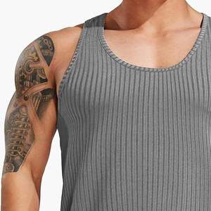 Gym <b>Stringer</b> <b>Vest</b> <b>Men's</b> Tank Top Ribbed Cotton Sleeveless Lightweight Breathable Eco-Friendly Fabric High Street Style - Product Image 2