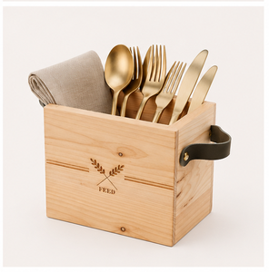 Premium Handcrafted Wooden Cutlery Holder & Spoon Stand For <b>Kitchen</b> Dining Table Multi-Compartment Solid Wood Flatware <b>Caddy</b> - Product Image 1