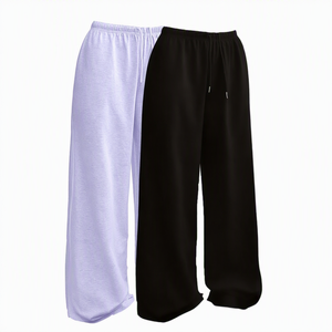 Pantalon sarouel en tissu éponge pour femmes, couleur unie, coupe ample, longueur complète, taille élastique, style décontracté, bleu et noir, vêtements de printemps - Product Image 3