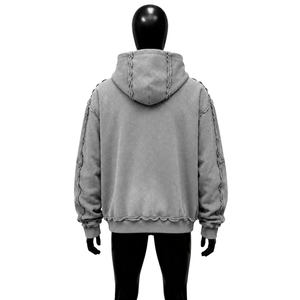 Sudadera con capucha clásica con cremallera, gris claro, estilo vintage, premium, urbana, icónica, oversize, de forro polar, informal, para otoño - Product Image 2