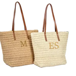 Custom Name Tote Bag One-shoulder Shopping Hand-woven Straw Bag Crochet Macrame Beach Bags Direct From Indian Supplier