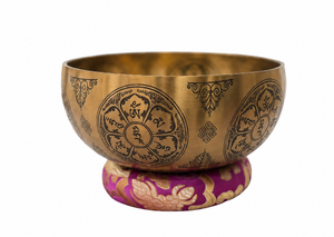 Cuenco Tibetano de Metal Dorado Grabado, Cuenco Redondo de Meditación, Decoración para el Hogar, Recuerdo a Precio Accesible - Product Image 5
