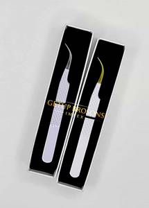 Pince à épiler pour extensions de cils, fine, à pointe de 90 degrés, antistatique, durable, avec revêtement en poudre bleu/blanc de qualité supérieure - Product Image 1