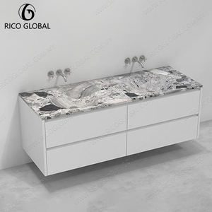 Meuble-lavabo de salle de bain flottant de luxe en marbre de 60 pouces avec vasque en pierre et finition polie - Product Image 2