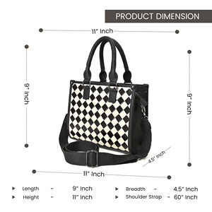 Luxury Checkerboard Leather Handbag for Women Black White Woven Crossbody Tote Bag with Adjustable <b>Shoulder</b> <b>Strap</b> - Product Image 3