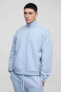 Sweat-shirt en molleton bleu clair pour homme, col montant, coupe classique, couleur unie, style Normcore, tricoté, idéal pour l'automne - Product Image 6