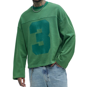 T-shirt Homme Vert Personnalisé Coupe Ample Manches Longues Coupe Boxy Imprimé Numéro 3 Coton Style Urbain Rétro Haut de Gamme Grammage Lourd - Product Image 1