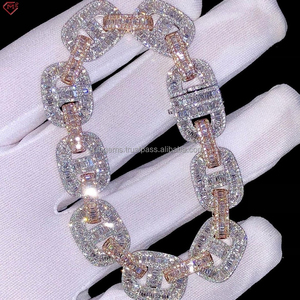 RB Gems เครื่องประดับเงินแท้ 925 ประดับเพชร MVVS แบบ Iced สองสี สร้อยข้อมือแบบ Cuban Link สไตล์โรแมนติก รับรองโดย GIA - Product Image 2