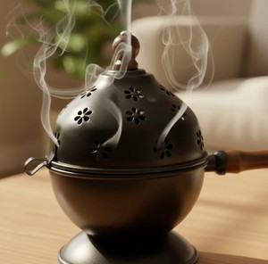 Handmade Metal Incense Burner with Wooden Handle | Decorative Aromatherapy Censer for Home Fragrance, Meditation & Yoga - Product Image 1